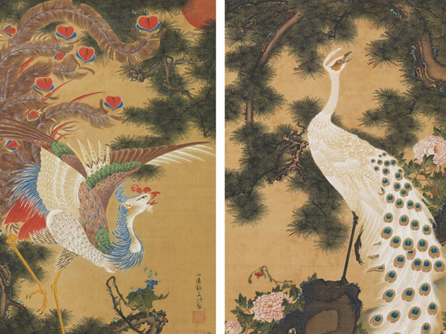 伊藤若冲「孔雀鳳凰図」（部分）提供：岡田美術館