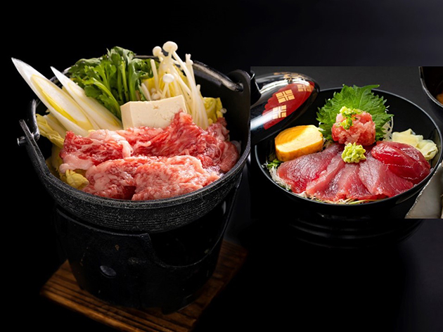 昼食:武田のかまぼこ/仙台牛すき焼き風鍋と生まぐろ丼（イメージ）